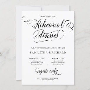 Unique elegant calligraphy script rehearsal dinner invitation