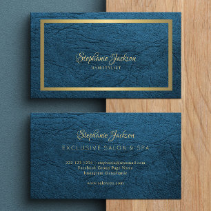 Unique elegant gold metallic frame blue leather business card