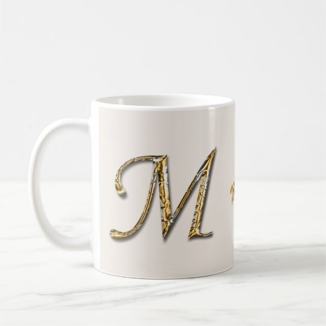 Unique Elegant Gold Silver Letter M Monogram Coffee Mug (Left)