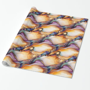 Unique Elegant Modern Abstract Ink Gold Violet Wrapping Paper
