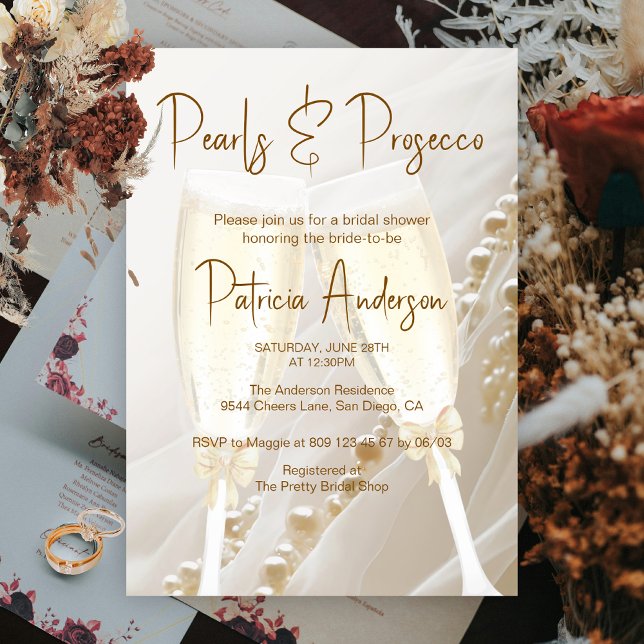Unique Elegant Pearls & Prosecco Bridal Shower Invitation (Creator Uploaded)