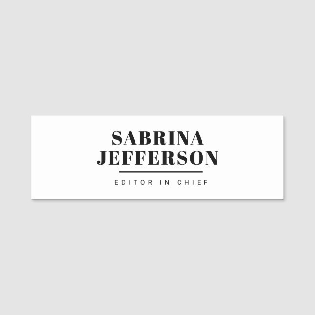 Unique Elegant Plain Simple Black White Name Tag (Front)