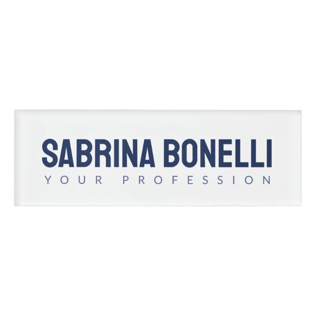 Unique Elegant Plain Simple Blue White Name Tag (Front)