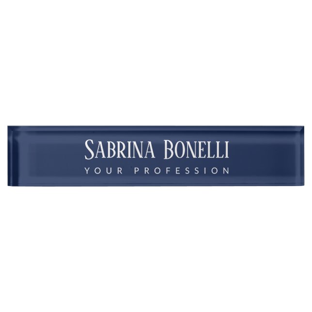 Unique Elegant Plain Simple Blue White Nameplate (Front)