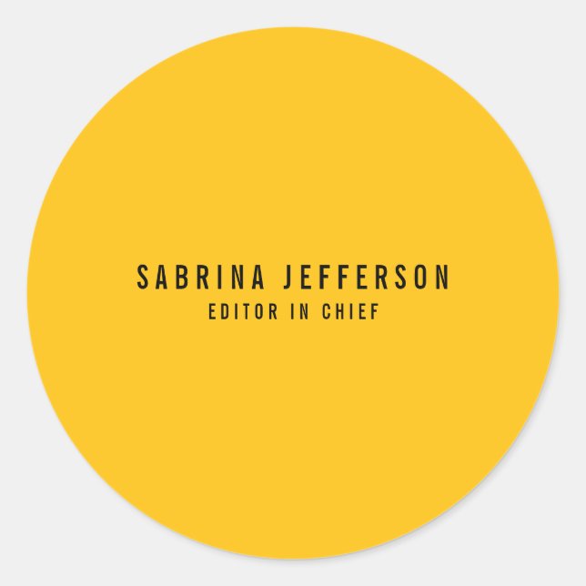 Unique Elegant Plain Simple Minimal Yellow Orange Classic Round Sticker (Front)