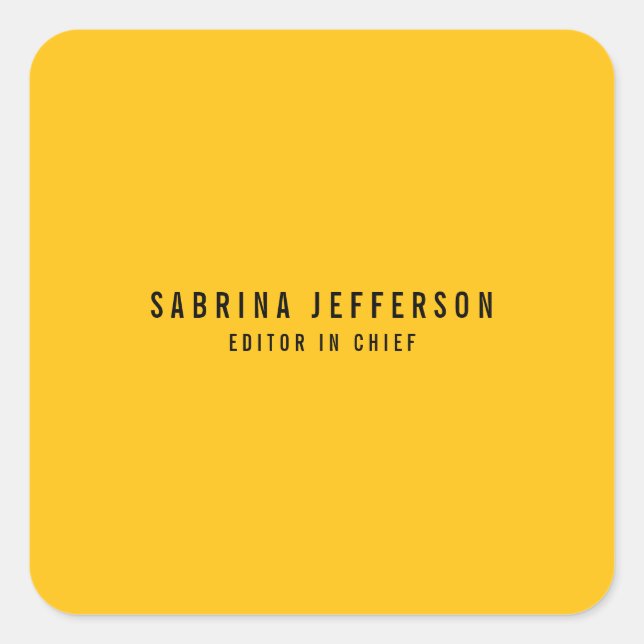 Unique Elegant Plain Simple Minimal Yellow Orange Square Sticker (Front)