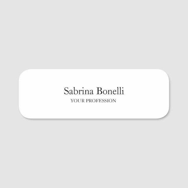 Unique Elegant Plain Simple White Name Tag (Front)