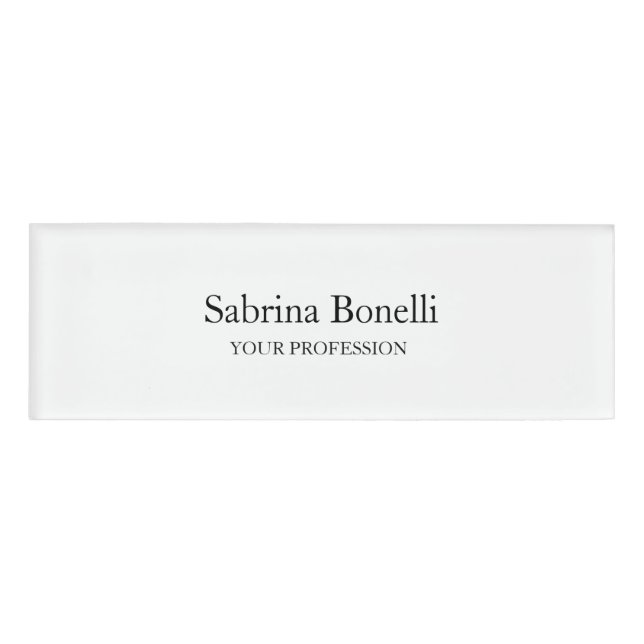 Unique Elegant Plain Simple White Name Tag (Front)
