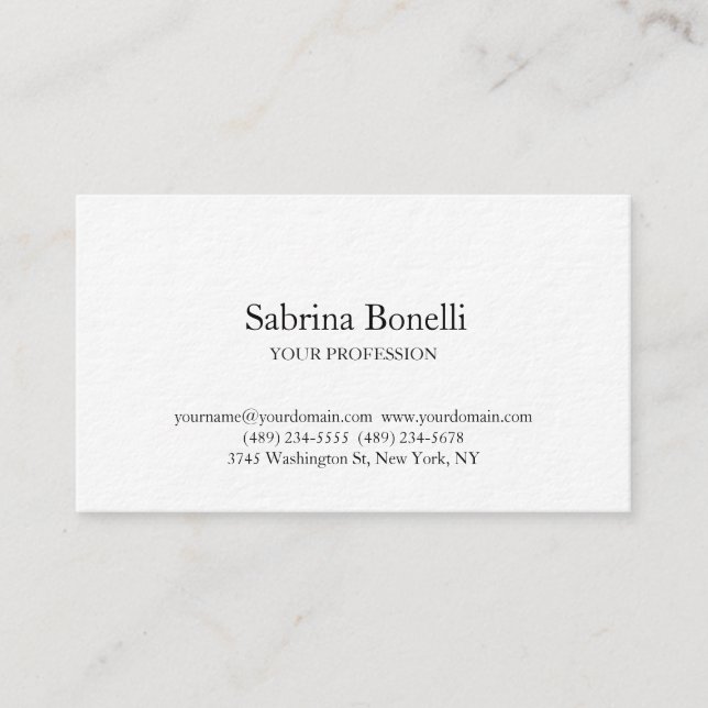 Unique Elegant Plain Simple White Premium Thick Business Card (Front)