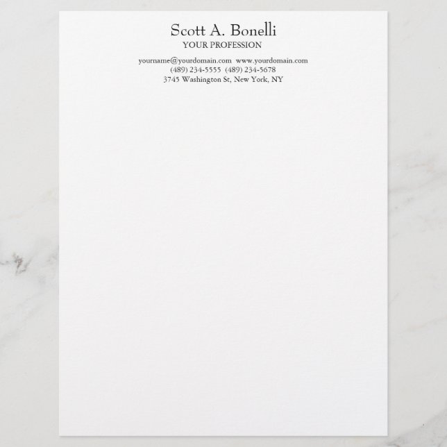 Unique Elegant Plain Simple White Special Custom Letterhead (Front)