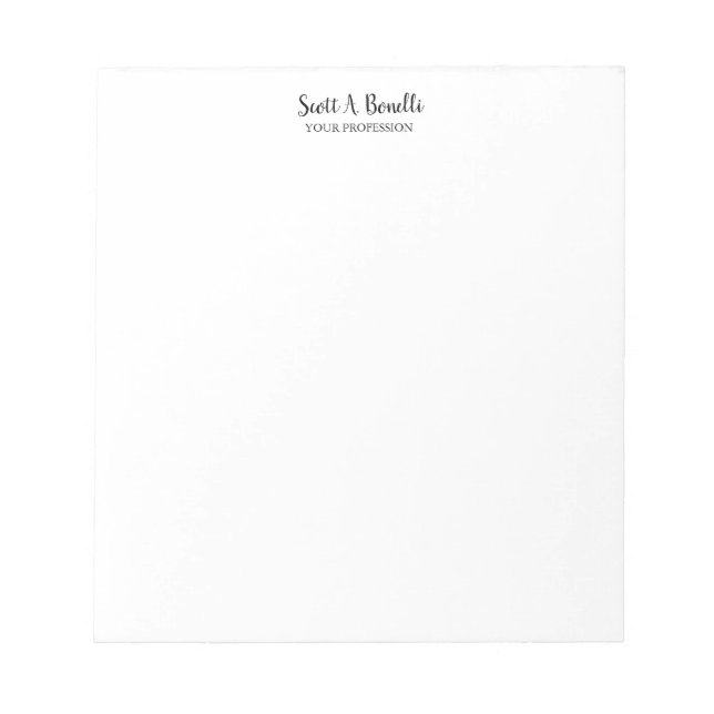 Unique Elegant Plain Simple White Special Notepad (Front)