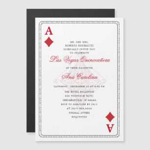 Unique Elegant Red Las Vegas Casino Quinceañera Magnetic Invitation