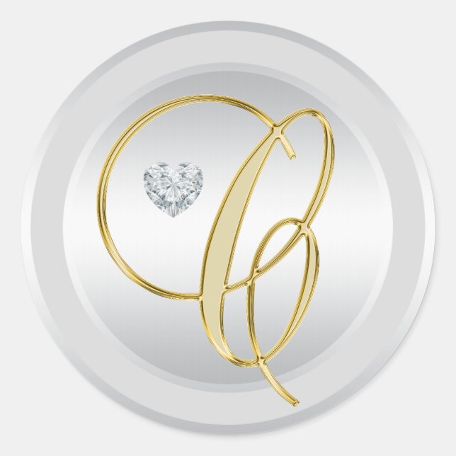 Unique Elegant Silver Gold Monogrammed Initial 'C' Classic Round Sticker (Front)