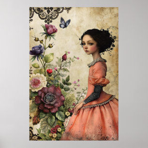 Unique Elegant Victorian Girl in a  Floral Garden Poster