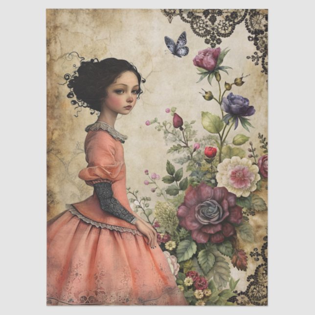 Unique Elegant Victorian Girl in a  Floral Garden  Tissue Paper (Front)