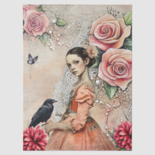 Unique Elegant Victorian Goth Girl Floral Garden  Tissue Paper