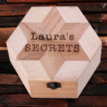 Unique Engraved Hexagon Light Wood Jewellery Box