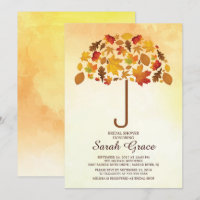 Unique Fall Leaves Umbrella Bridal Shower Invite