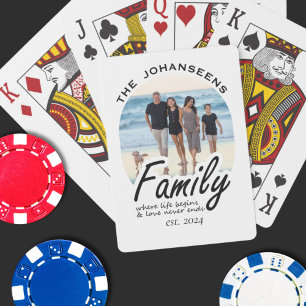 Unique Family Life Love Quote Script Photo & Name Playing Cards