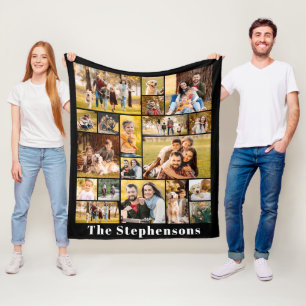 Unique Family Name 19 Photo Collage Simple Fleece Blanket