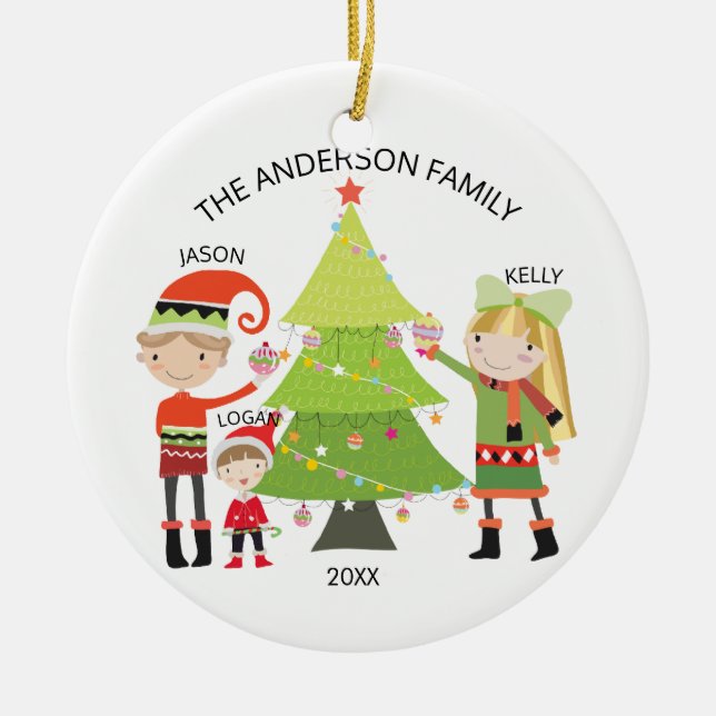 Unique Family of 3 Personalised Christmas Ornament (Front)