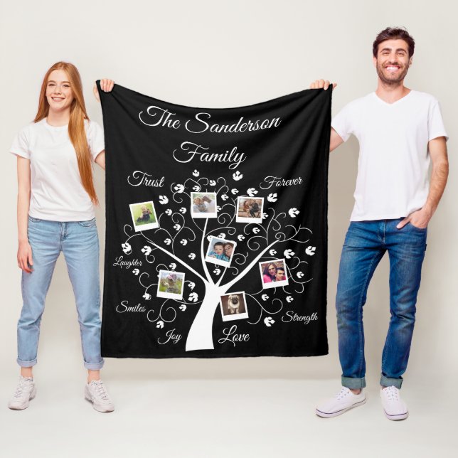 Unique Family Tree Photo Collage Template Fleece Blanket (In Situ)