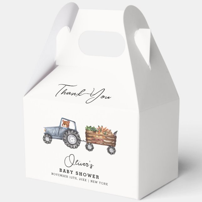 Unique Farm Tractor Teddy Bear Baby Shower  Favour Box (Back)