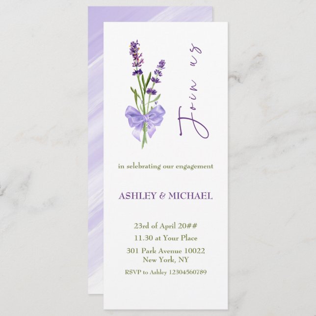 Unique Fashion Simple Lavender Bouquet Handwritten Invitation (Front/Back)