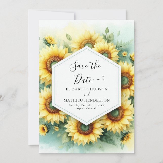 Unique Field Sunflower Wedding Save The Date (Front)