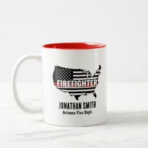 Unique Firefighter in Thin Red Line US Flag Two-Tone Coffee Mug