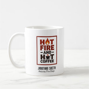 Unique Firefighter Red and Black Text Fire Icon Coffee Mug
