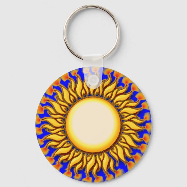 Unique Flaming Tribal Sun Design Key Ring (Front)