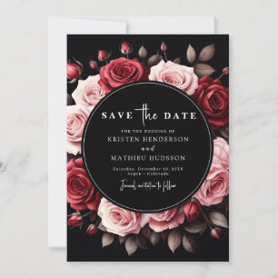 Unique Floral Crimson Red Wedding Save The Date