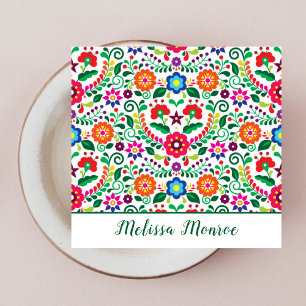 Unique Floral Flowers Pattern Green Typography Square Business Card