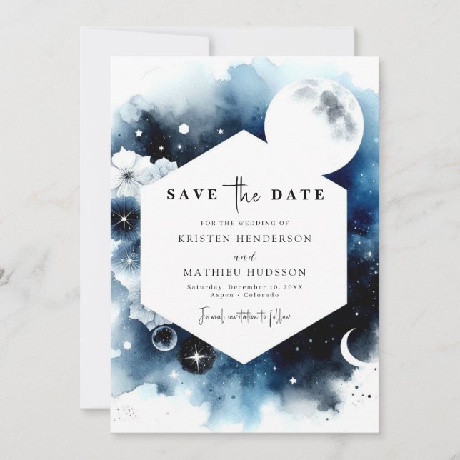 Unique Floral Moonlit Wedding Save The Date (Front)