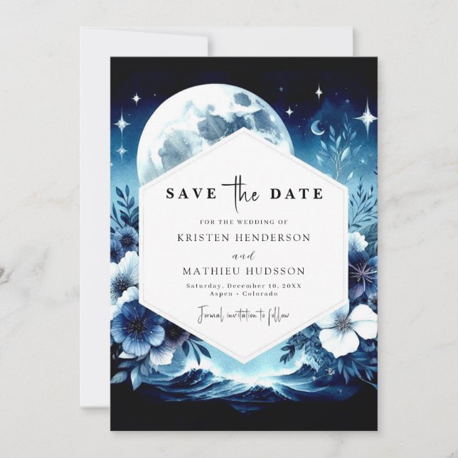 Unique Floral Moonlit Wedding Save The Date (Front)