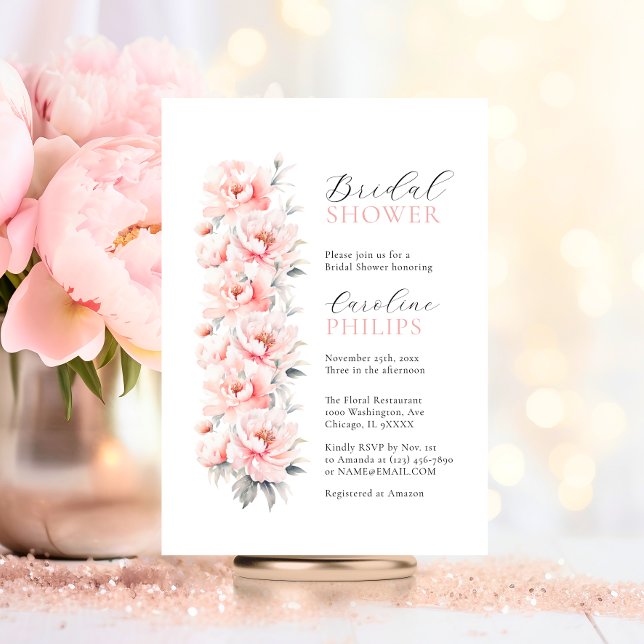 Unique Floral Peonies Blush Pink BRIDAL SHOWER Invitation (Unique Floral Peonies Blush Pink BRIDAL SHOWER Invitation)