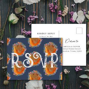 Unique Floral Watercolor Wildflower Wedding RSVP Postcard