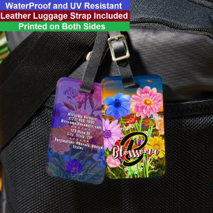 Unique Flowers (Cute Name Initial) Floral Monogram Luggage Tag