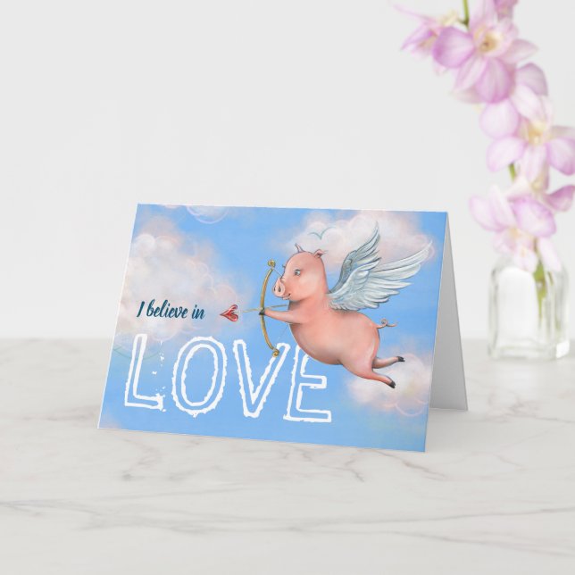 Unique Flying Pig Cupid Love Valentine's Day Card (Orchid)