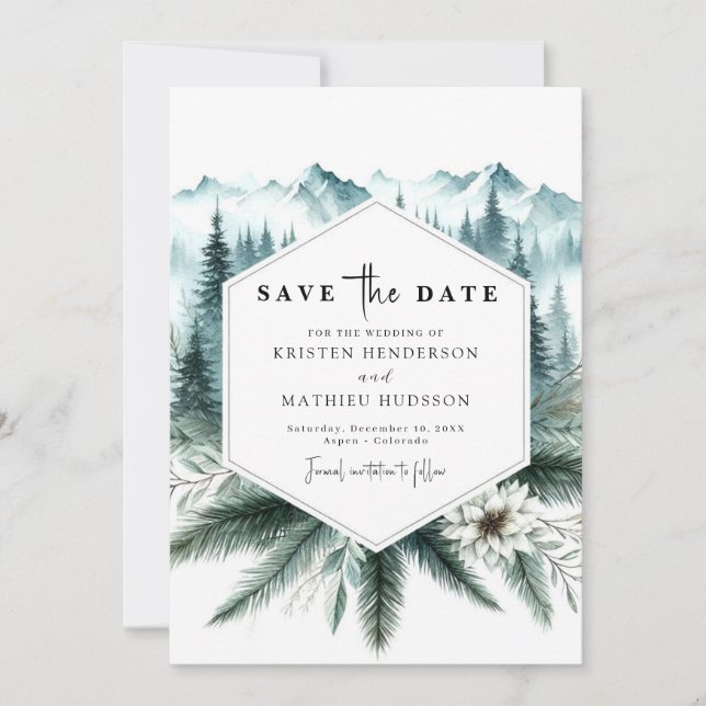 Unique Forest Mountain Wedding Save The Date (Front)
