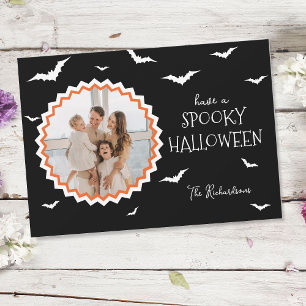 Unique Frame Black Halloween Photo Holiday Card