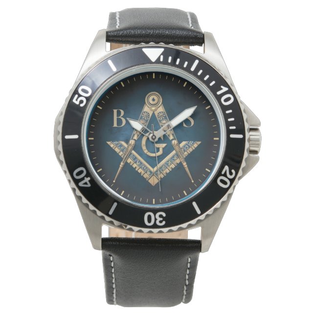 Unique Freemason Gifts | Blue Gold Masonic Wrist  Watch (Front)