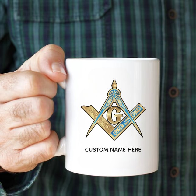 Unique Freemason Gifts | Gold Masonic Compass Large Coffee Mug (Creator Uploaded)