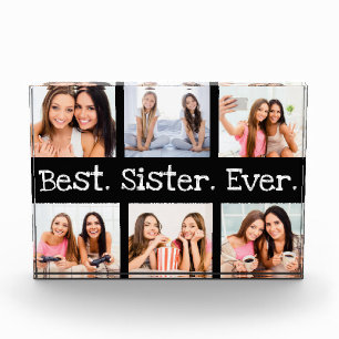 Unique Fun Best Sister Ever 6 Photo Collage Black Block