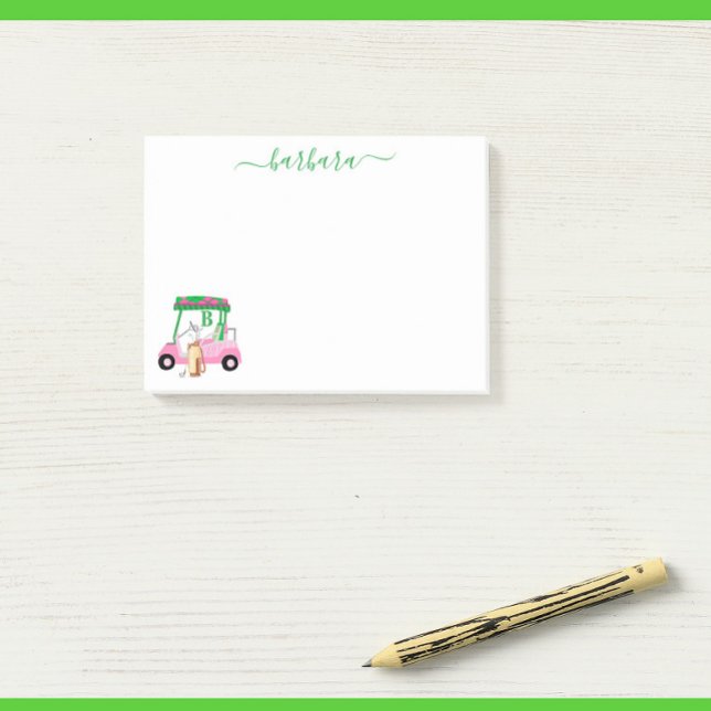 Unique Fun Golf Gal Cart Monogram Name Post-it Notes (Creator Uploaded)