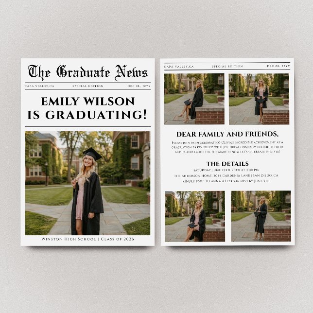 Unique Fun Newspaper Photo Collage Graduation Announcement (Creator Uploaded)