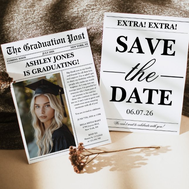 Unique Fun Newspaper Photo Graduation  Invitation (Creator Uploaded)