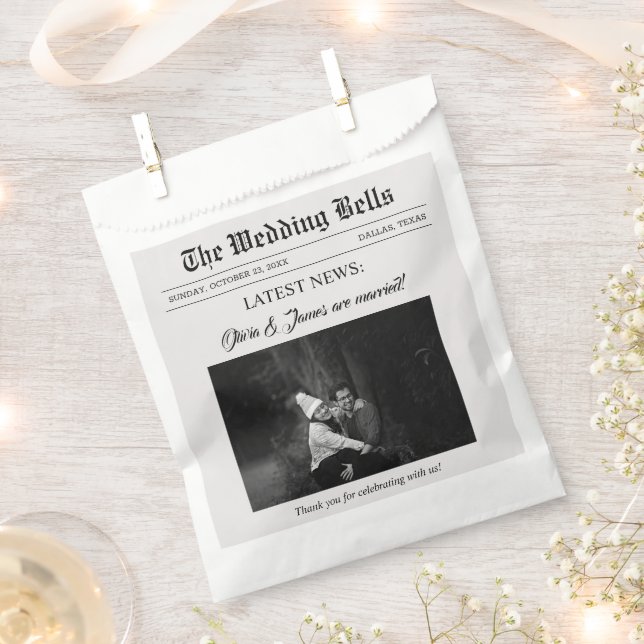 Unique Fun Newspaper Wedding Photo  Favour Bag (Clipped)