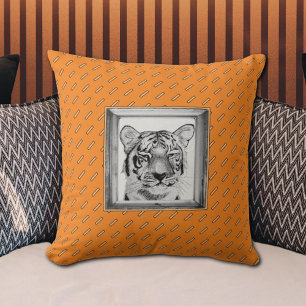Unique Fun Orange Black Original Tiger Print Cushion